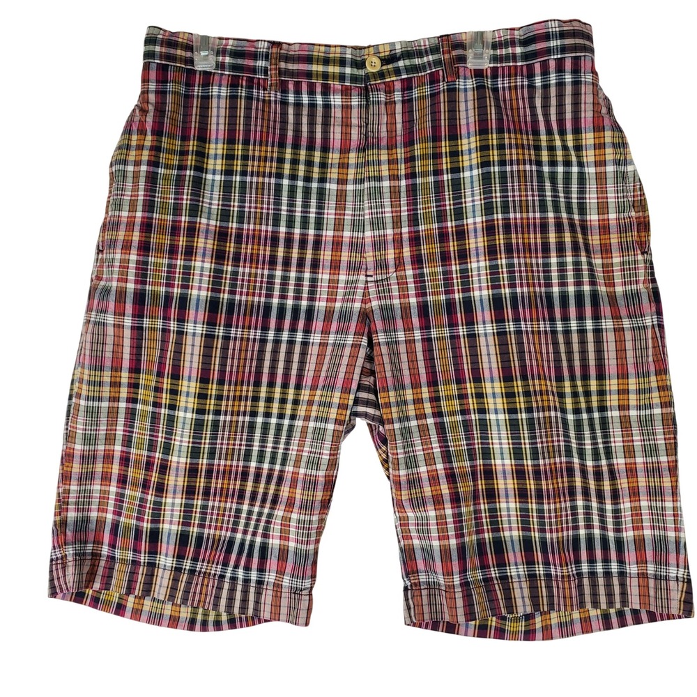 Polo Ralph Lauren Mens Plaid Cotton Shorts Multi Color Size 36 Flat Front